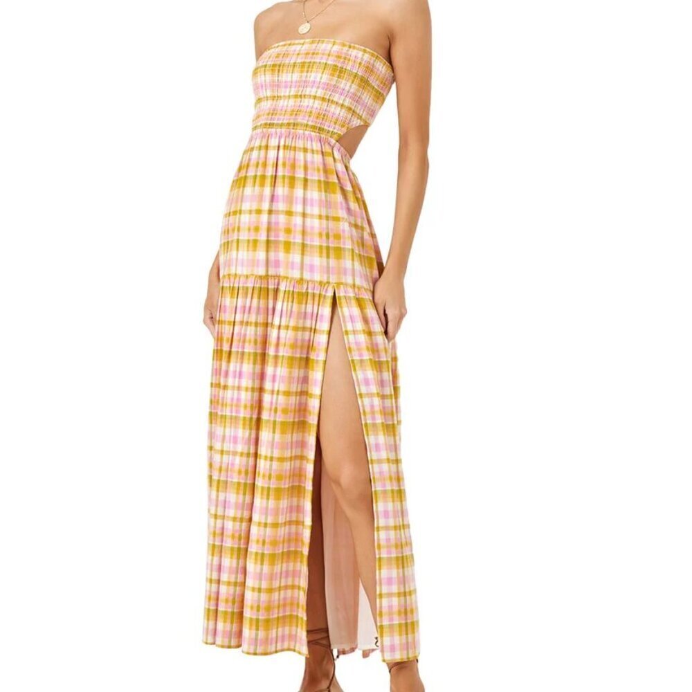NWT LSPACE Tina Cutout Smocked Maxi Sun Cover Up Resort Coastal Beach Dress XL